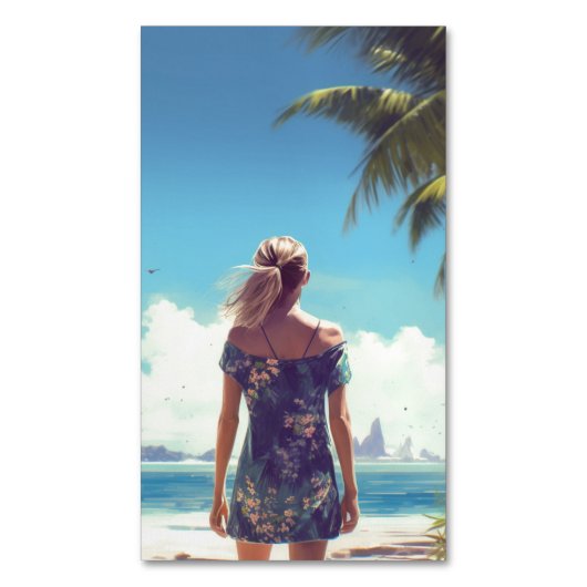 Strand Meisjes Zomer Strand Achtergrond Magnetisch Visitekaartje (Voorkant Verticaal)