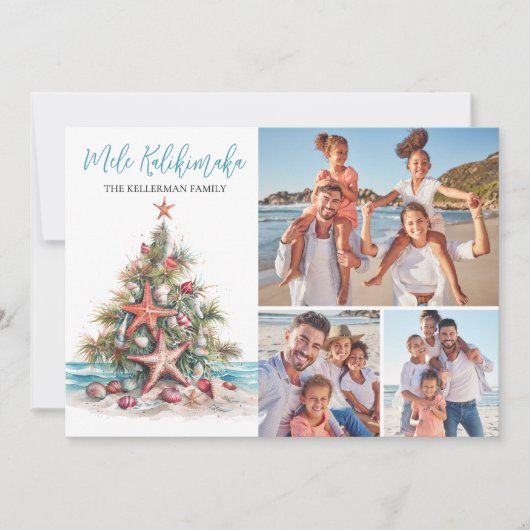 Strand Mele Kalikimaka Kerst Familie Foto Feestdagenkaart (Voorkant)