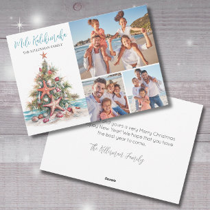 Strand Mele Kalikimaka Kerstmis Familie Foto Feestdagenkaart