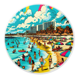 Strand met een Comic Book Pop Art Vibe Keramische Knop