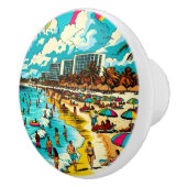 Strand met een Comic Book Pop Art Vibe Keramische Knop (Rechts)