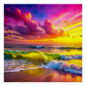 Strand met gele en roze oceaangolven perfect poster (Voorkant)