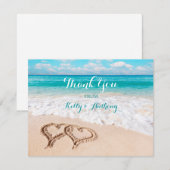 Strand met harten in het zand Bedankt kaart (Voorkant / Achterkant)