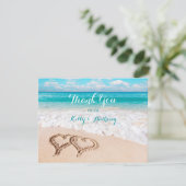 Strand met harten op het zand Dank u kaart (Staand voorkant)