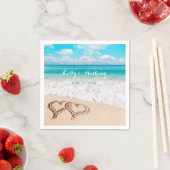 Strand met harten op het zand servet (Insitu)