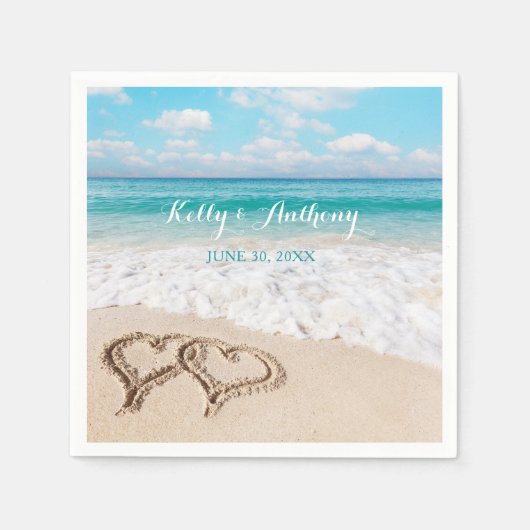 Strand met harten op het zand servet (Voorkant)
