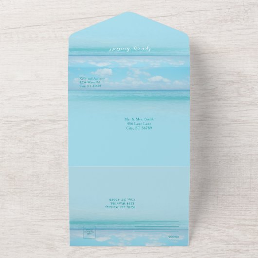 Strand met harten op het Zandhuwelijk All In One Uitnodiging (Buitenkant)