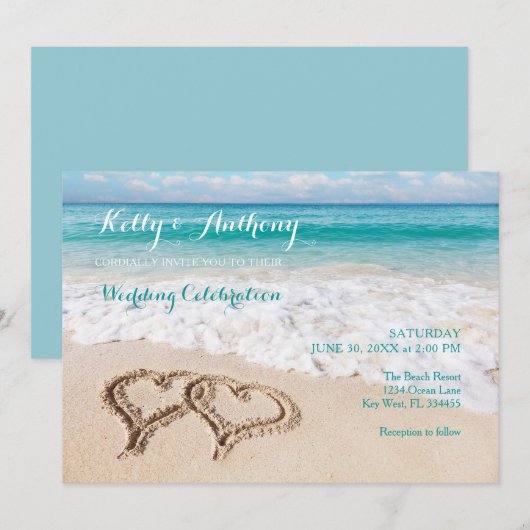 Strand met harten op het Zandhuwelijk Kaart (Voorkant / Achterkant)