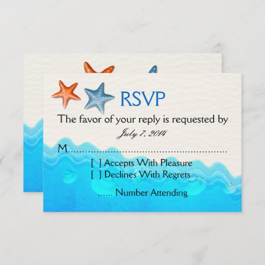 Strand met het Huwelijk RSVP van de Zeester (Voorkant / Achterkant)