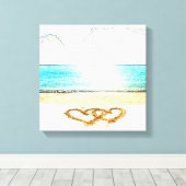 Strand met liefdeshart in zand canvas afdruk (Insitu (Houten vloer))