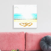 Strand met liefdeshart in zand canvas afdruk (Insitu (Woonkamer))