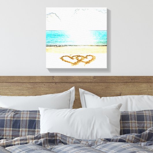 Strand met liefdeshart in zand canvas afdruk (Insitu (Slaapkamer))