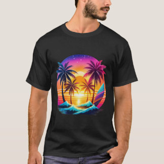 Strand met palmbomen en surfplanken, Pop kunststij T-shirt