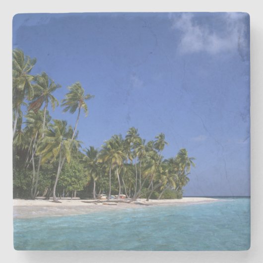 Strand met palmbomen, Malediven Stenen Onderzetter (Voorkant)
