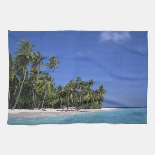 Strand met palmbomen, Malediven Theedoek (Horizontaal)