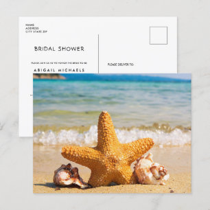 Strand met Starfish en Seashells Vrijgezellenfeest Uitnodiging Briefkaart