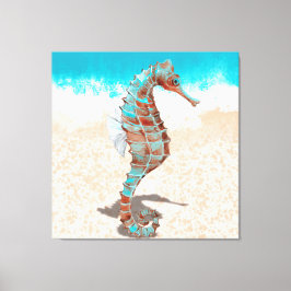 Strand met zeepaardje canvas afdruk