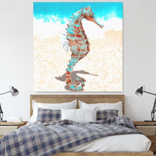 Strand met zeepaardje canvas afdruk (Insitu (Slaapkamer))