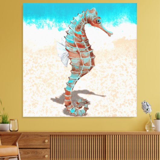 Strand met zeepaardje canvas afdruk (Insitu (Woonkamer))