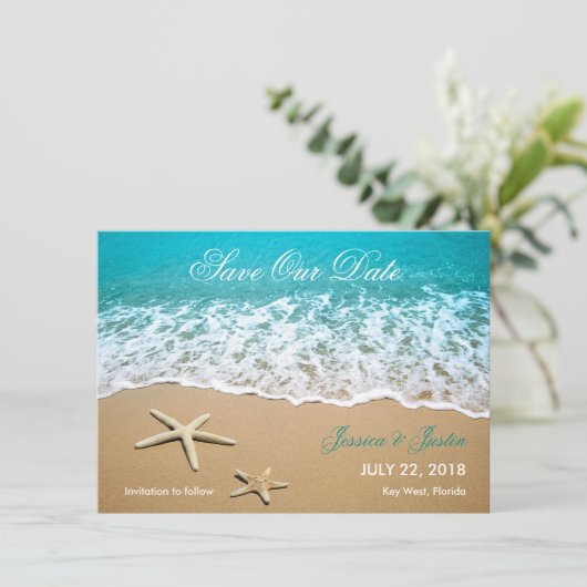 Strand met zeesterren Bewaar de datum Kaart (Staand voorkant)