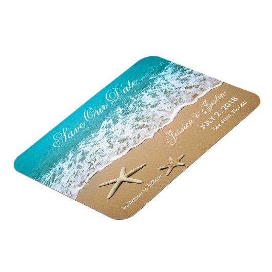 Strand met zeesterren Bewaar de datummagneet Magneet (Linkerzijde)