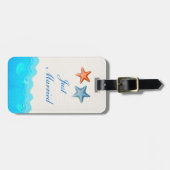 Strand met zeesterren bruiloft net getrouwd bagagelabel (Voorkant horizontaal)