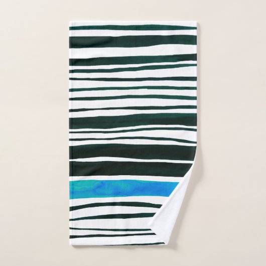 strand met zwarte, witte en mediterrane blauwe str bad handdoek (Handdoek)