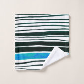 strand met zwarte, witte en mediterrane blauwe str bad handdoek (Wasdoekje)