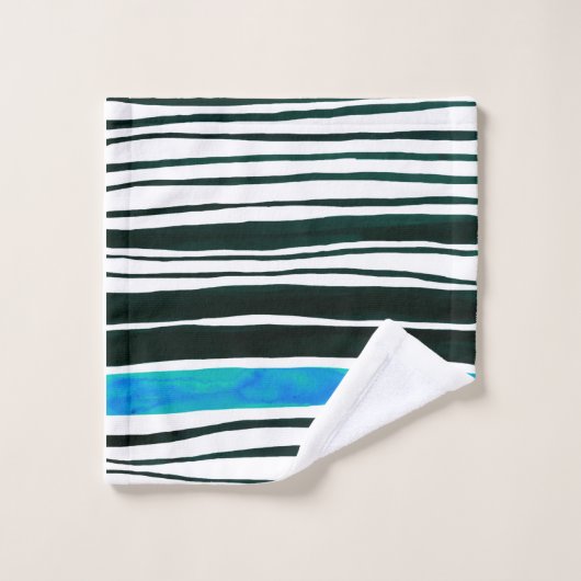 strand met zwarte, witte en mediterrane blauwe str bad handdoek (Wasdoekje)