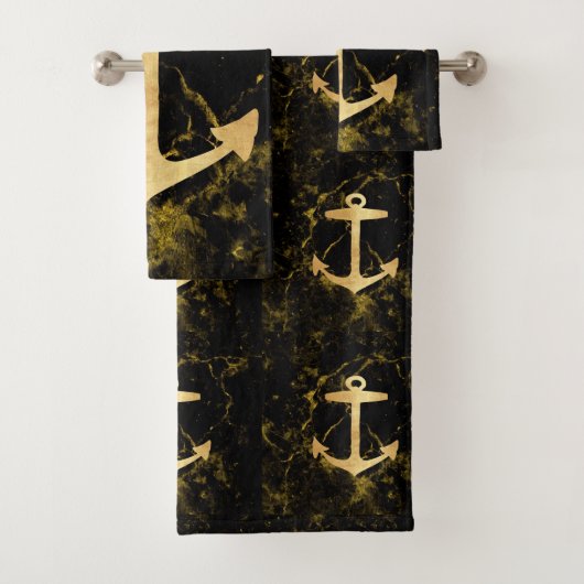 Strand minimalistische chique gouden anker zwart m bad handdoek (Insitu)