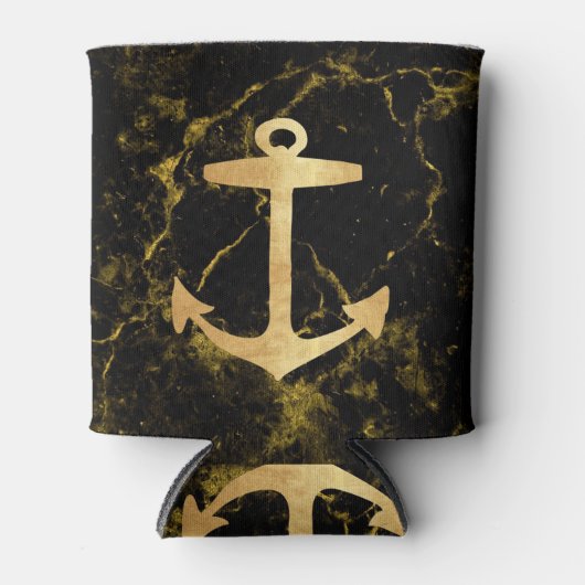 Strand minimalistische chique gouden anker zwart m blikjeskoeler (Voorkant)