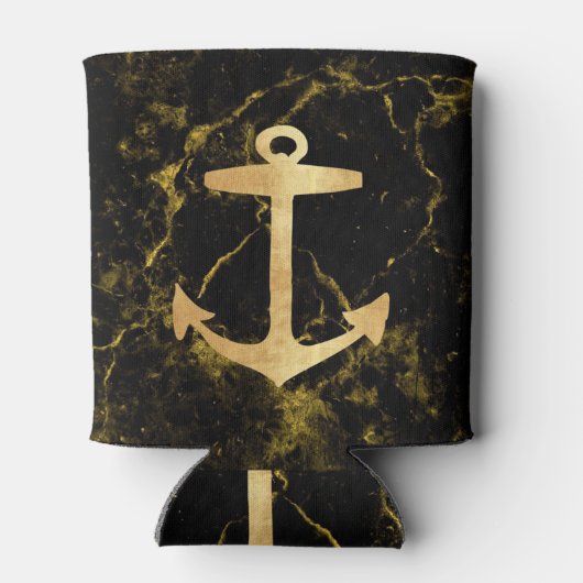 Strand minimalistische chique gouden anker zwart m blikjeskoeler (Achterkant)