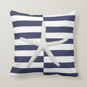 strand Modern Starfish Bold Striped Navy and White Kussen
