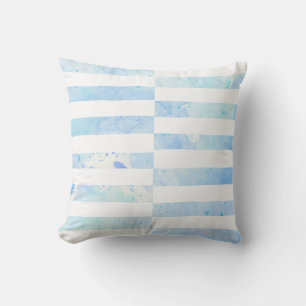 strand Moderne Waterverf Was Stripe Blue n White Kussen