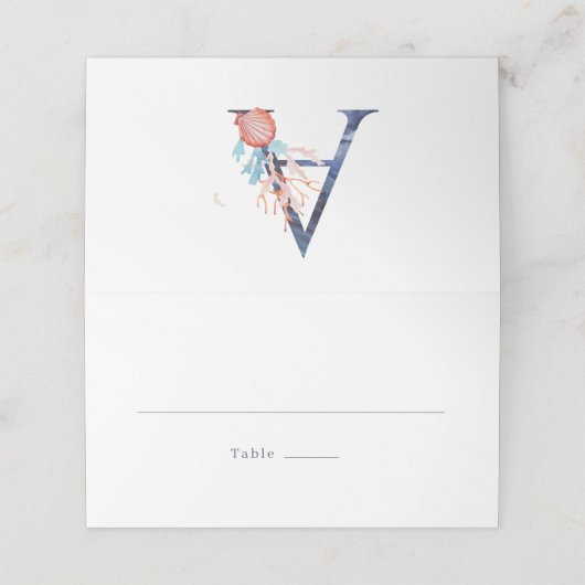 Strand Monogram bruiloft Plaatskaartje (Buitenkant ongevouwen)