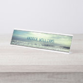 Strand Monogram Naam Blauwe Golven Abstract Water Bureau Naambordje (Voorkant)