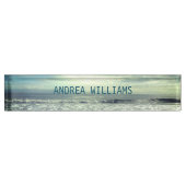 Strand Monogram Naam Blauwe Golven Water Abstract Naambordje (Voorkant)