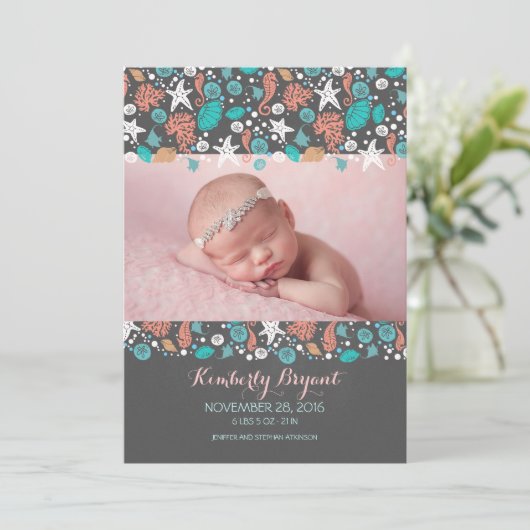 Strand Nautcial Pasgeboren Baby Foto Geboorte Aankondiging (Staand voorkant)