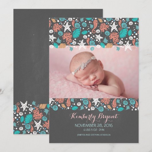 Strand Nautcial Pasgeboren Baby Foto Geboorte Aankondiging (Voorkant / Achterkant)