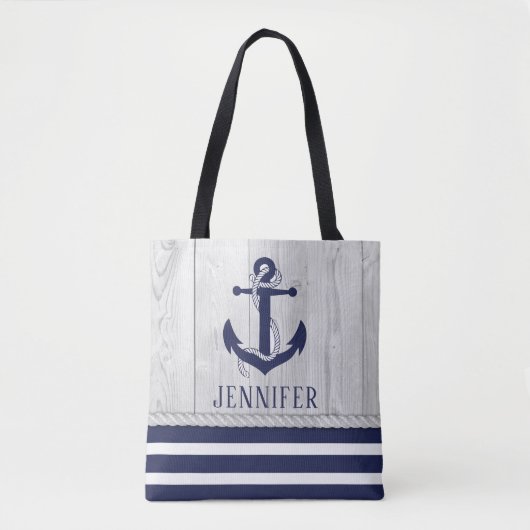 Strand Nautisch Anker Monogram Marine wit Tote Bag (Voorkant)