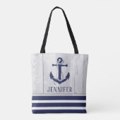 Strand Nautisch Anker Monogram Marine wit Tote Bag (Achterkant)