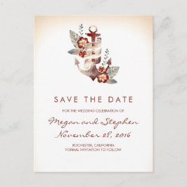 Strand - Nautisch Bloemenanker Save the Date Aankondigingskaart