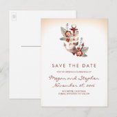 Strand - Nautisch Bloemenanker Save the Date Aankondigingskaart (Voorkant / Achterkant)