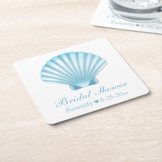 Strand Nautisch Bruids Bruiloft Schelp Blauw Turko Kartonnen Onderzetters (Schuin)