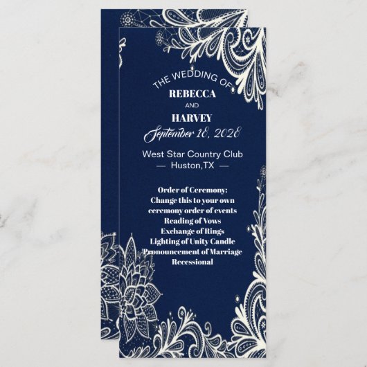 strand nautische koninklijk blauw bruiloft program programmakaart (Voorkant / Achterkant)