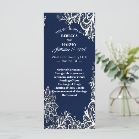 strand nautische koninklijk blauw bruiloft program programmakaart (Staand voorkant)