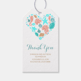 Strand nautische oceaan schatten hart bruiloft cadeaulabel