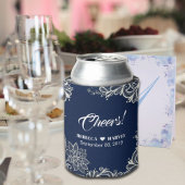 strand nautische witte kant marine blauwe bruiloft blikjeskoeler