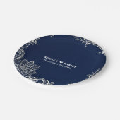 strand nautische witte kant marine blauwe bruiloft papieren bordje (Gekanteld)