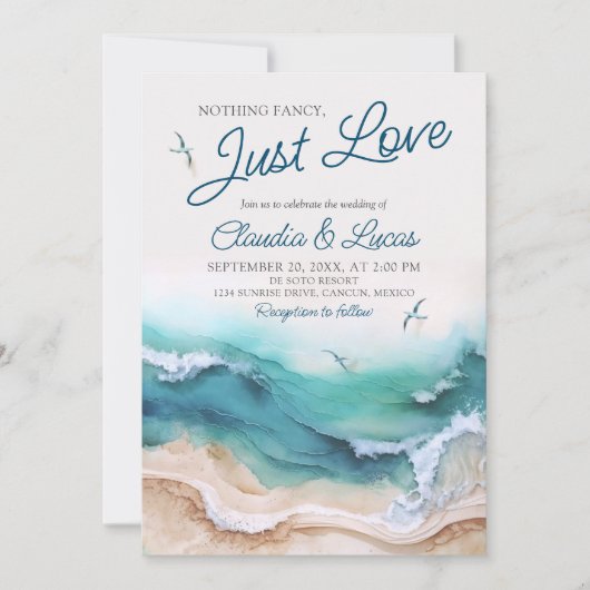 Strand Niets Fancy Gewoon Liefde Bestemming Bruilo Kaart (Voorkant)